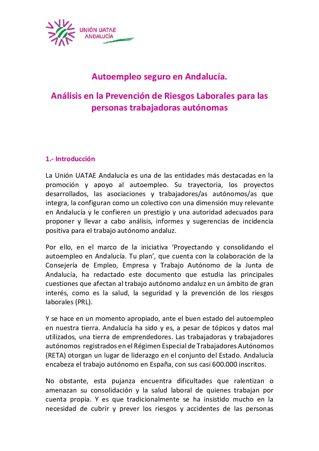 Análisis de prevención de riesgos laborales para las personas trabajadoras autónomas
