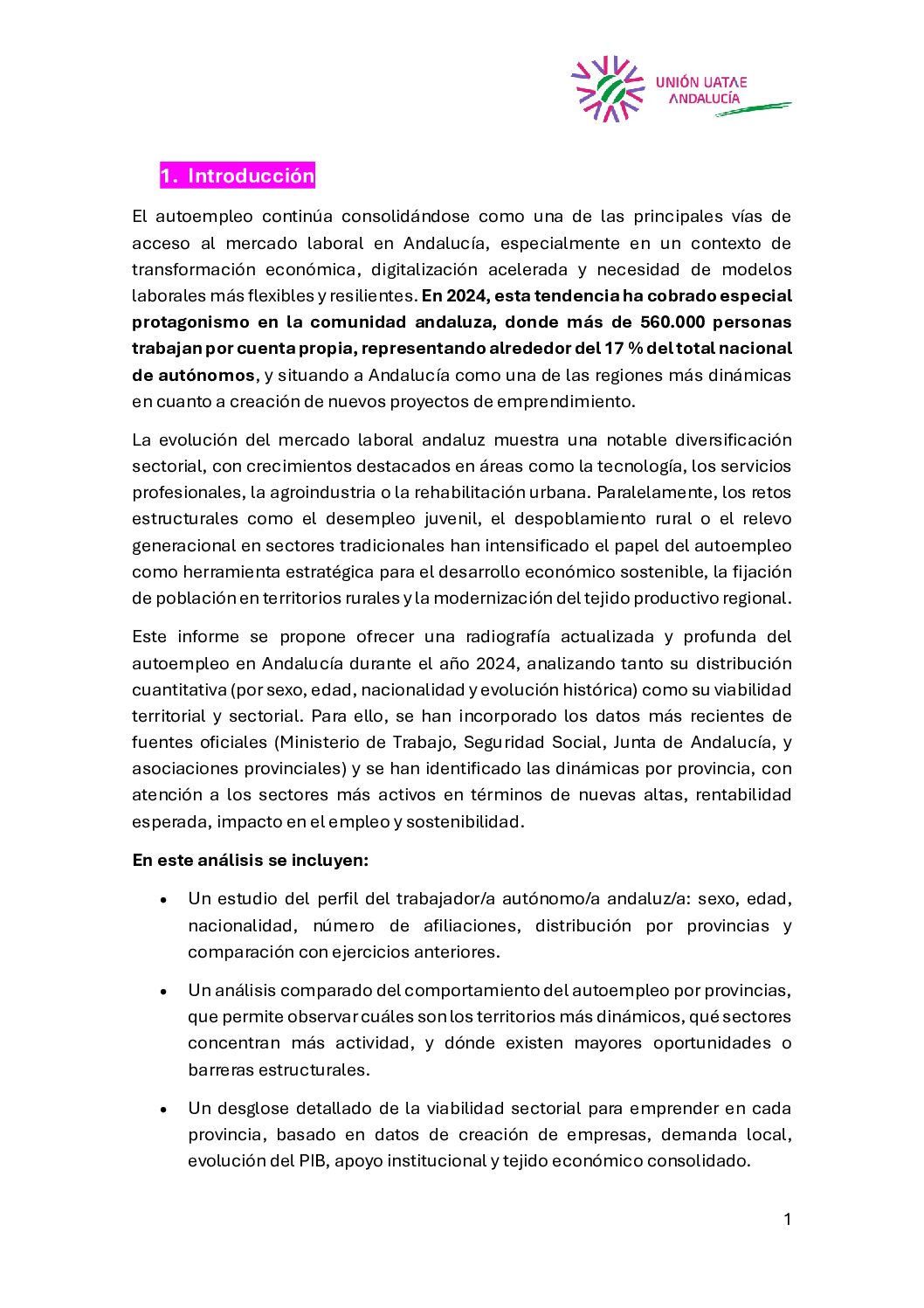Informe 2024 sobre Autoempleo en Andalucía